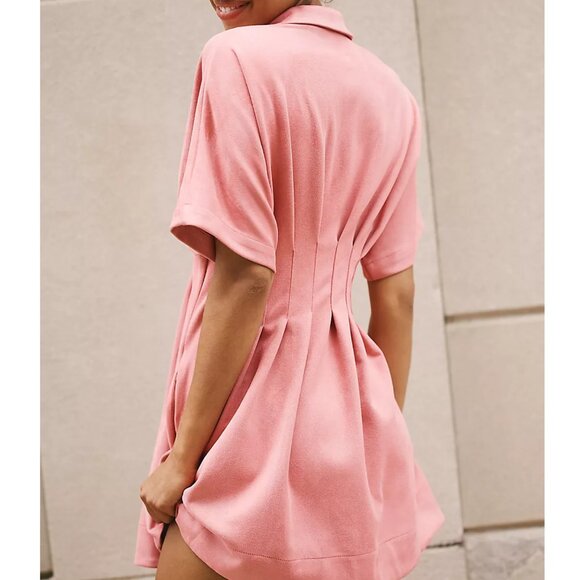 The Tobie Faux-Suede Mini Shirt Dress by Exquise Color Mauve - Picture 2 of 4